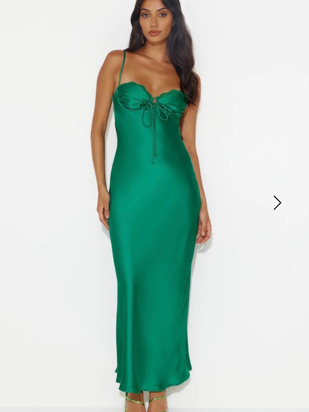 Hello Molly Green Satin Slip Maxi Dress with Tie Front